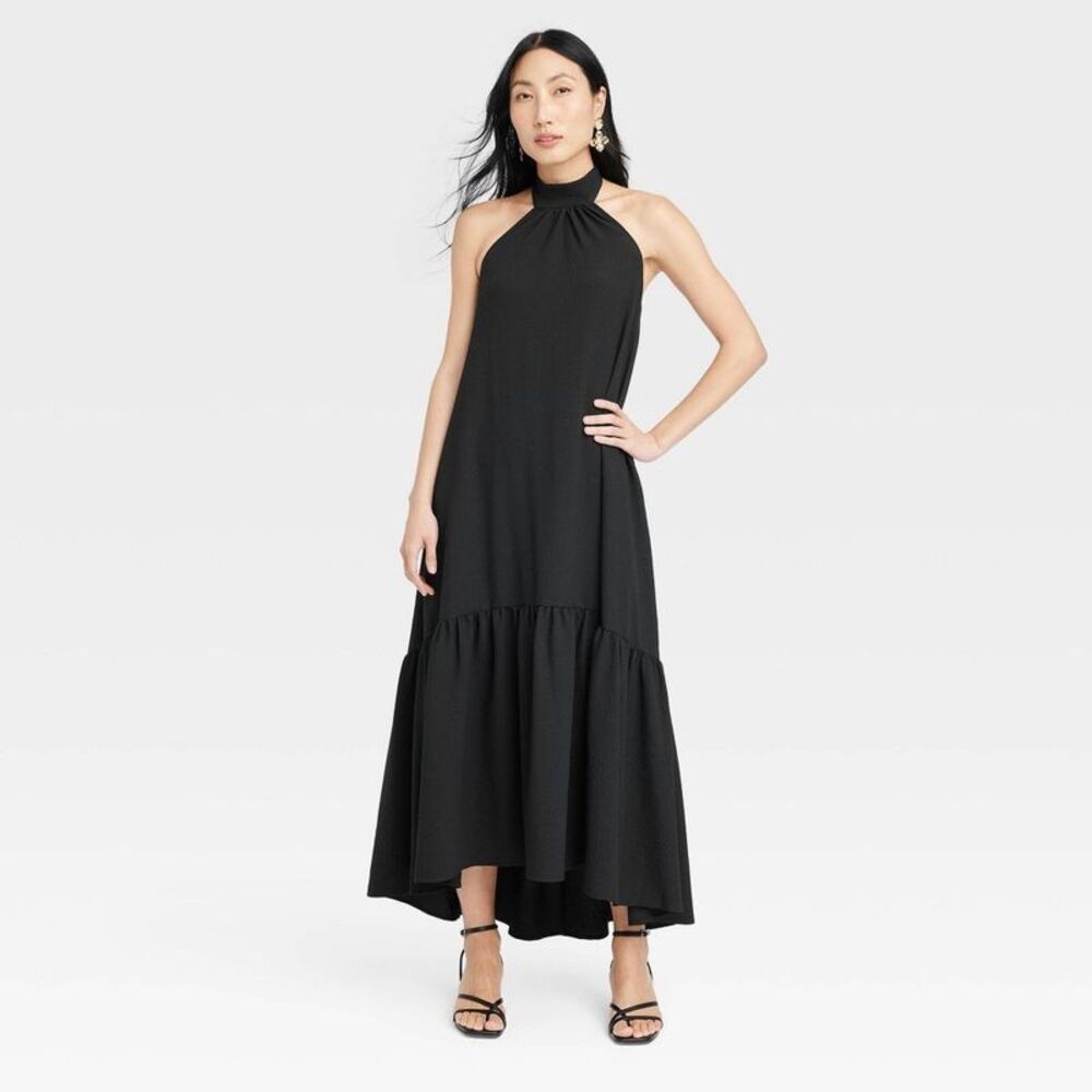 Women's Halter Hi-Lo Midi Dress - A New Day Black L